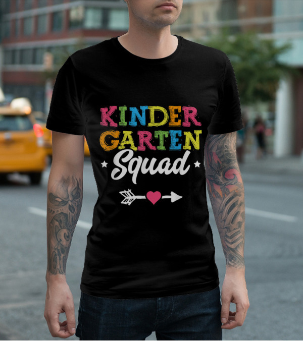 Kindergarten Squad Teacher Student Kid Back To School Arrow Heart Stars T-Shirt