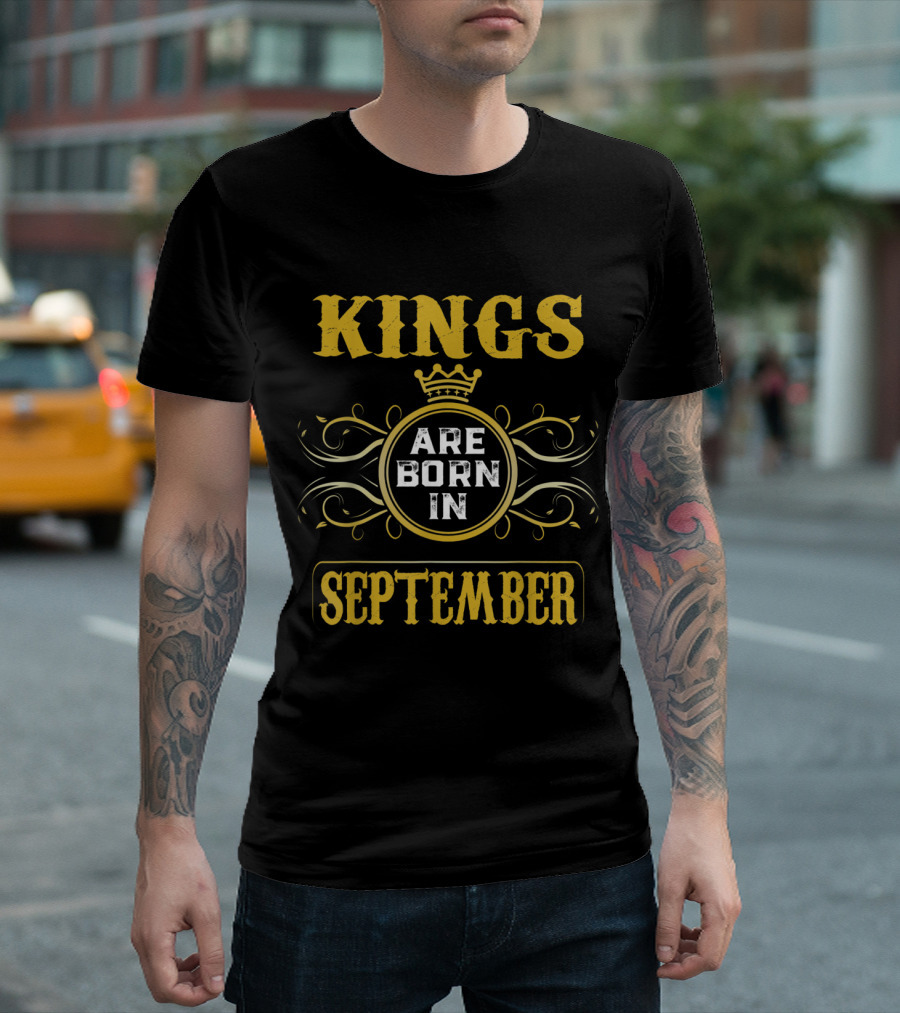 Kings Are Born In September Crown and Ornamental T-Shirt