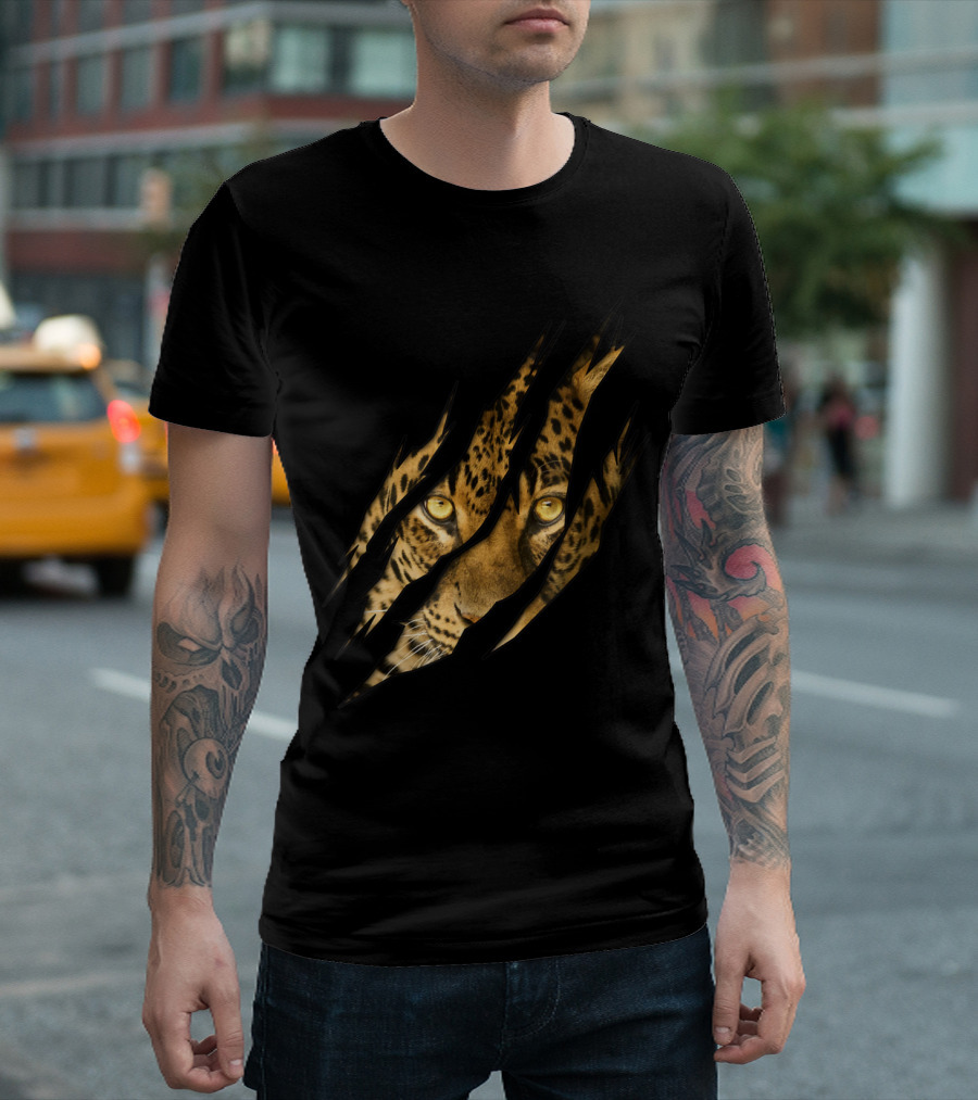Leopard Cheetah Tiger Leopard Face Lion Cat Scratch Eyes T-Shirt