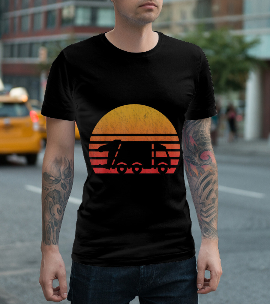 Vintage Sunset Garbage Truck T-Shirt