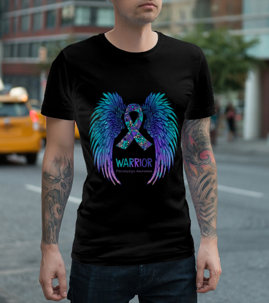 Warrior Angel Wings Fibromyalgia Awareness T-Shirt