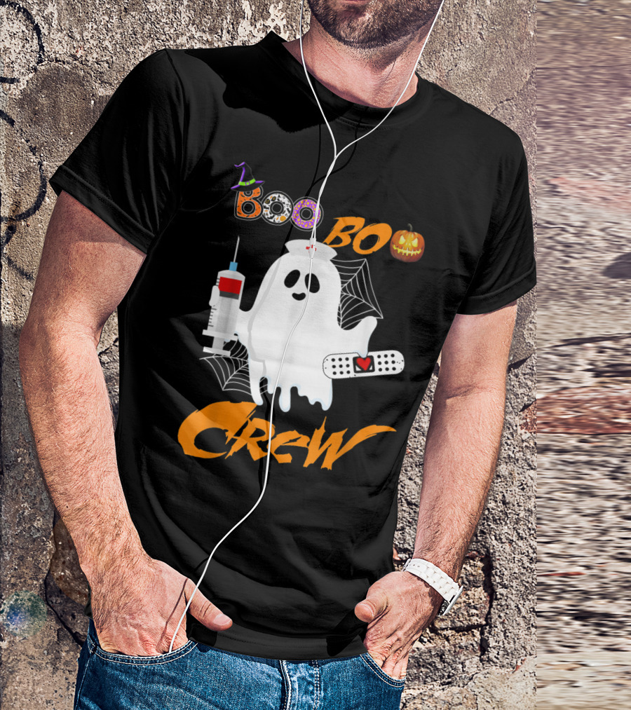 Boo Boo Crew Nurse Ghost Funny Halloween Costume With Syringe And Spider Webs T-Shirt
