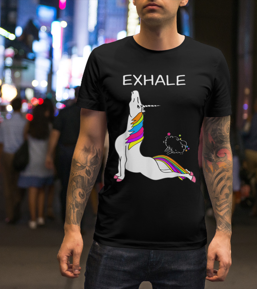 EXHALE Yoga Unicorn Funny Yoga Unicorn Exhale Fart Rainbow T-Shirt