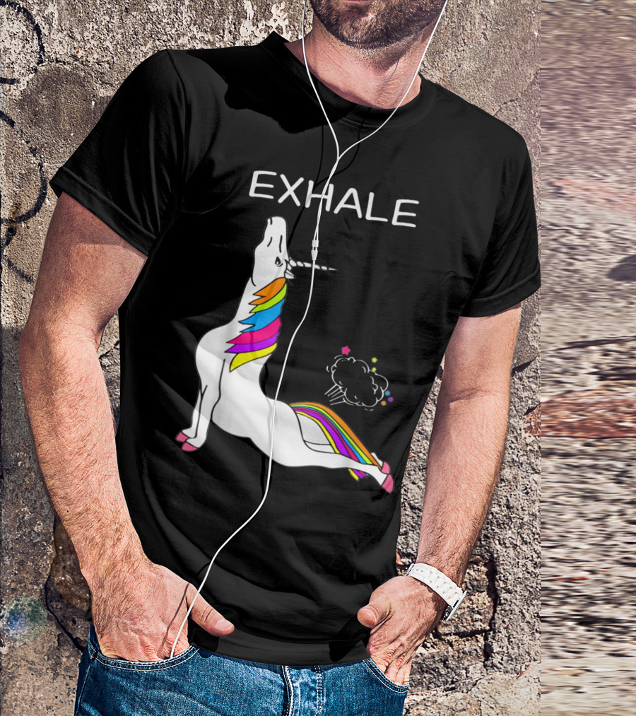 EXHALE Yoga Unicorn Funny Yoga Unicorn Exhale Fart Rainbow T-Shirt