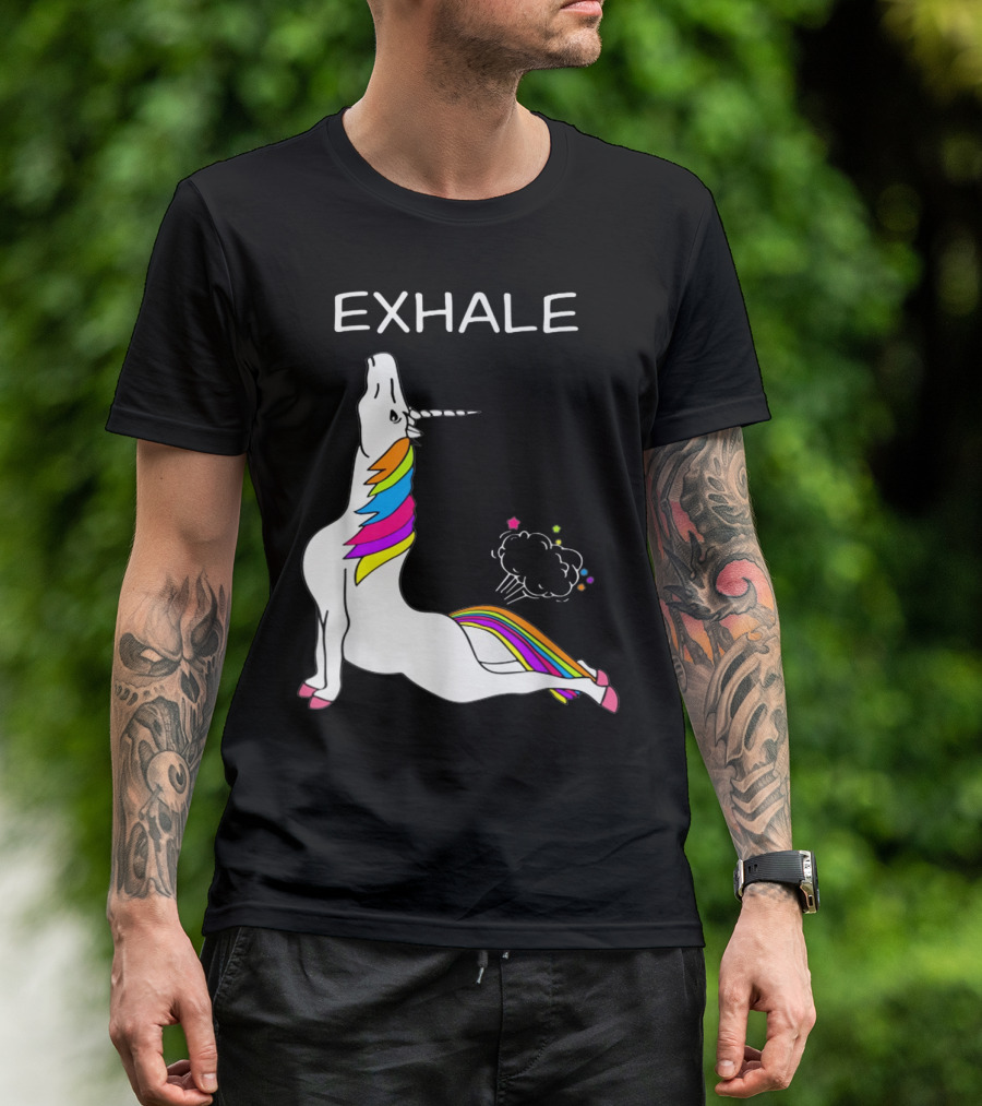 EXHALE Yoga Unicorn Funny Yoga Unicorn Exhale Fart Rainbow T-Shirt