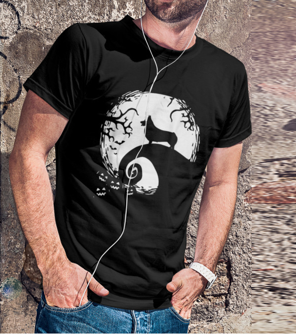 Cardigan Welsh Corgi Howling On Spiraled Hill Under Full Moon With Creepy Trees And Bats T-Shirt