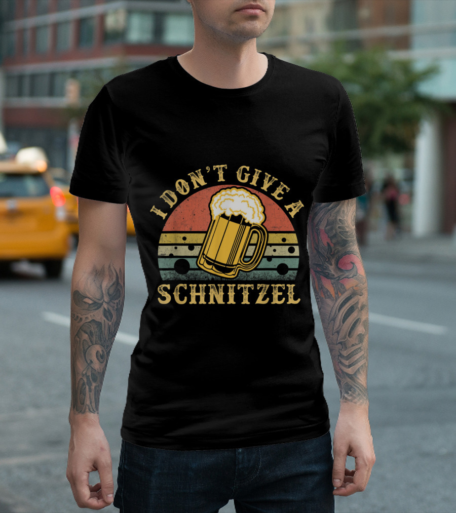 I Don't Give A Schnitzel Oktoberfest German Beer Mug Retro Sunset T-Shirt