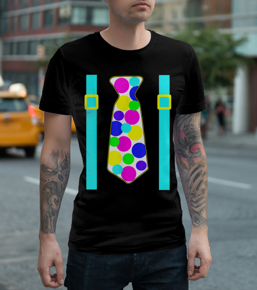 Party Polka Dot Jumbo Tie Suspender Graphics with Colorful Circles T-Shirt