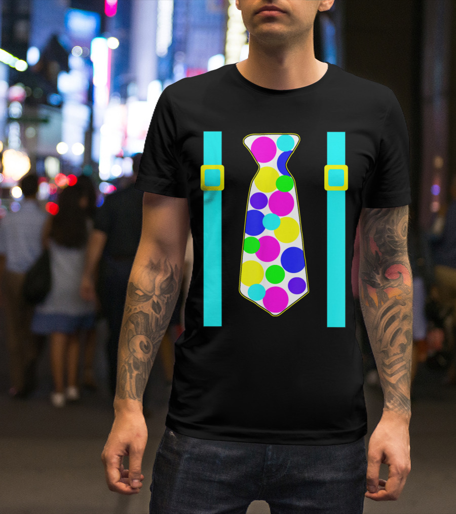 Party Polka Dot Jumbo Tie Suspender Graphics With Colorful Circles T-Shirt