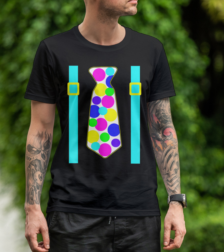 Party Polka Dot Jumbo Tie Suspender Graphics With Colorful Circles T-Shirt