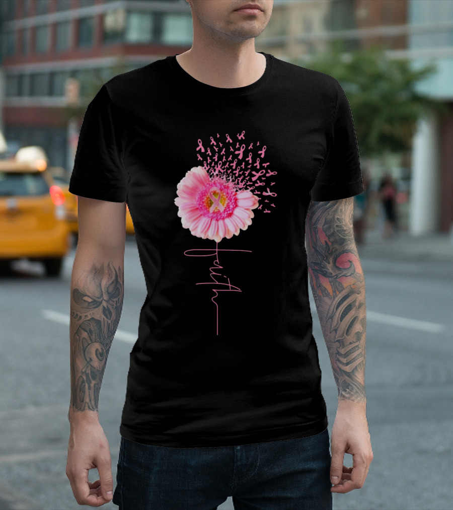 Faith Pink Ribbon Daisy Breast Cancer Awareness T-Shirt