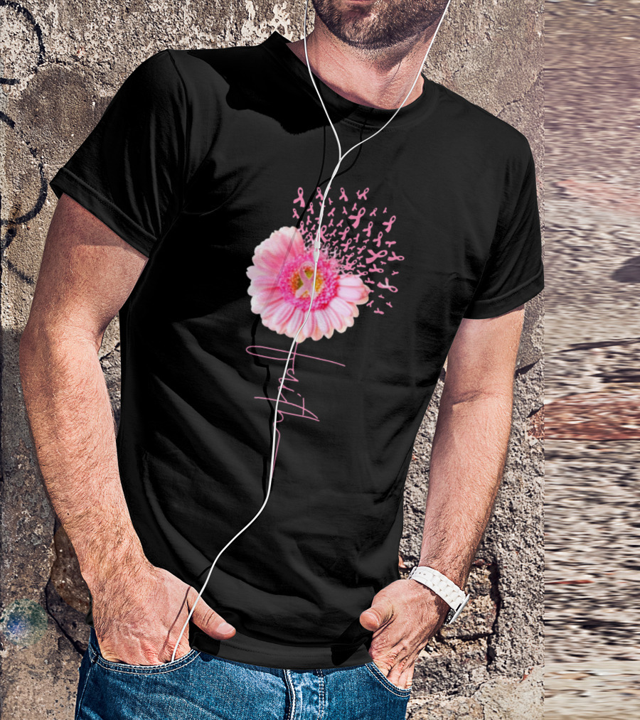 Faith Pink Ribbon Daisy Breast Cancer Awareness T-Shirt
