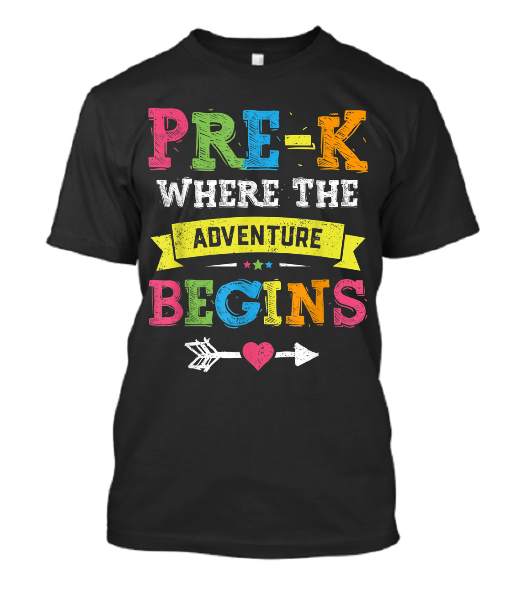 Pre K Where The Adventure Begins Back To School Teacher Arrow Heart Stars T-Shirt