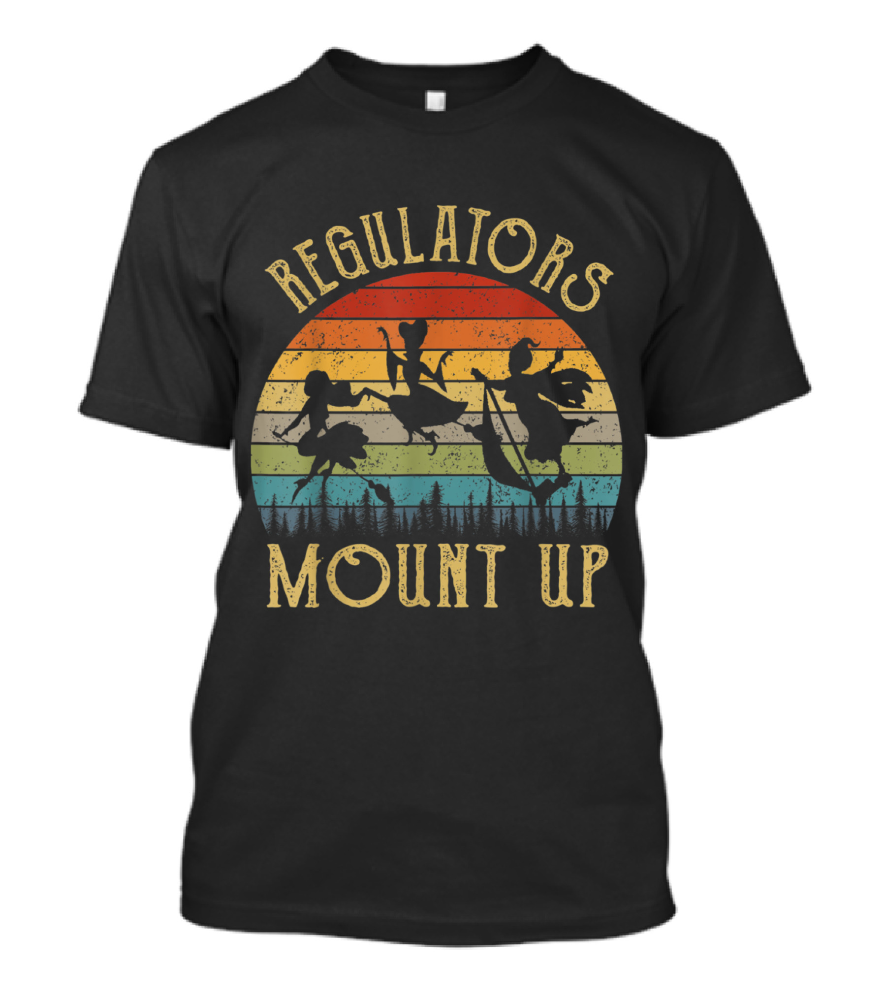 Regulators Mount Up Witches Vintage Silhouette Retro Sunset T-Shirt
