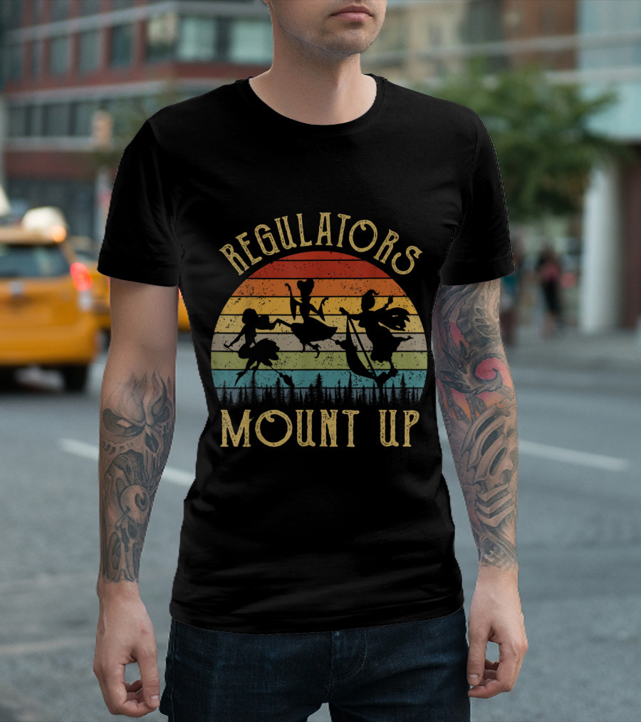 Regulators Mount Up Witches Vintage Silhouette Retro Sunset T-Shirt