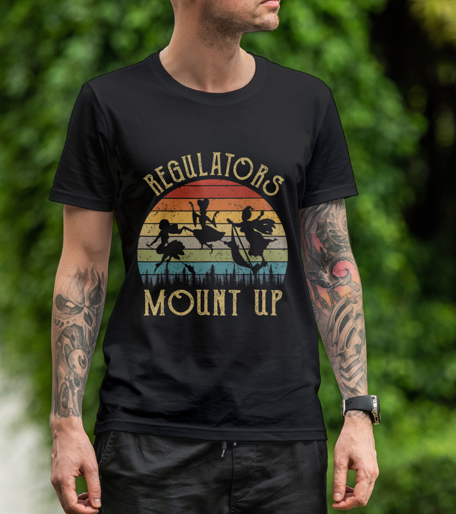 Regulators Mount Up Witches Vintage Silhouette Retro Sunset T-Shirt