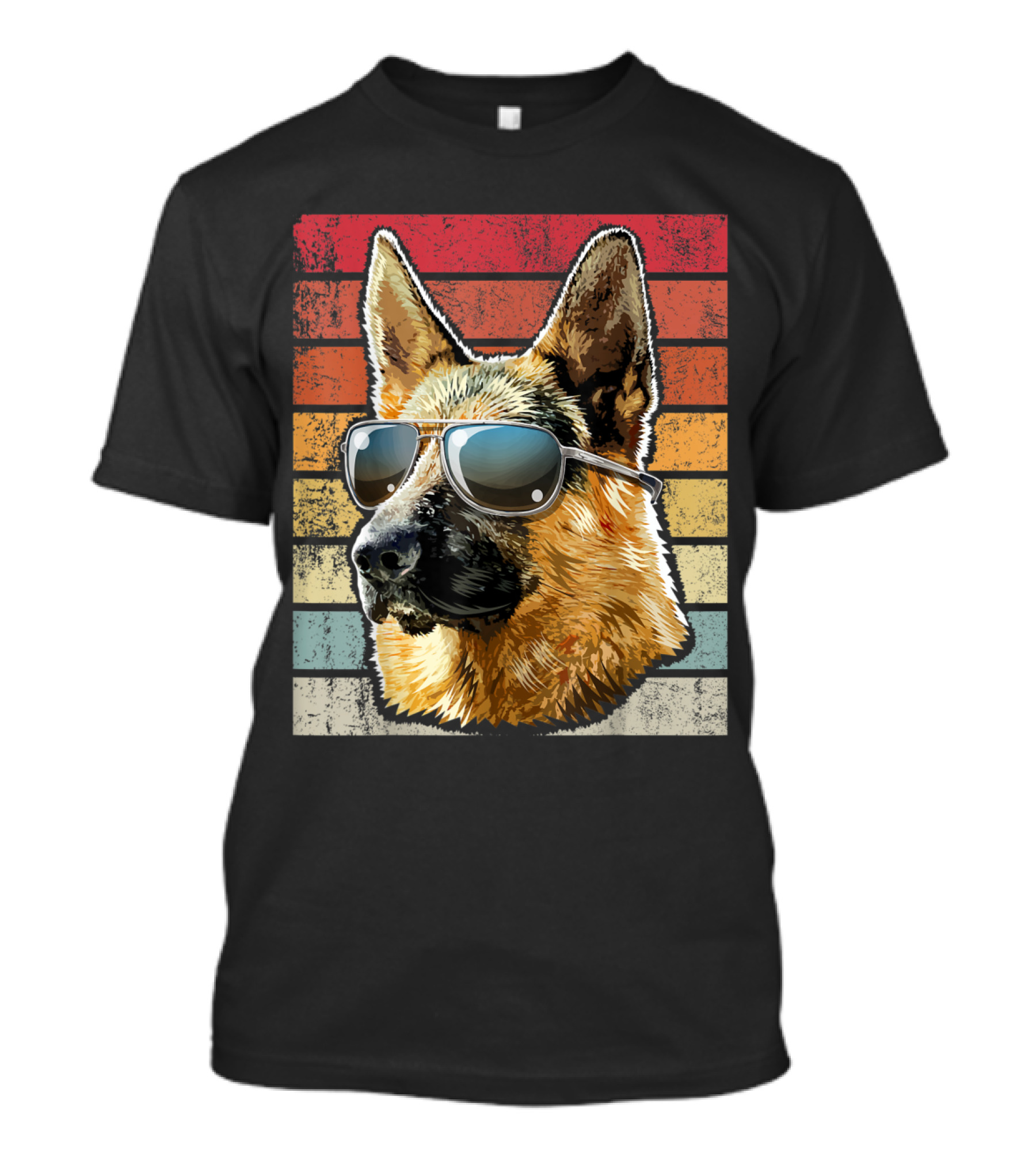 Retro Vintage German Shepherd Dog Sunglasses Stripes T-Shirt