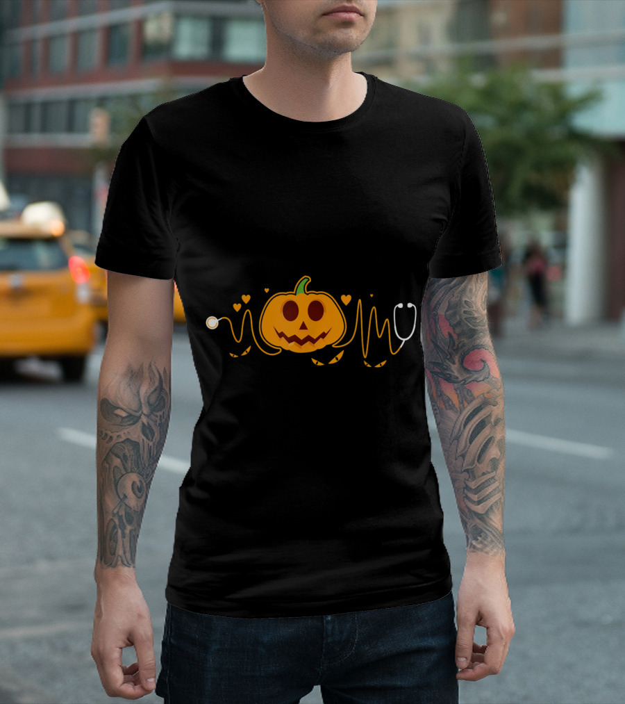 Nurse Doctor Stethoscope Pumpkin Halloween Funny Nursing T-Shirt