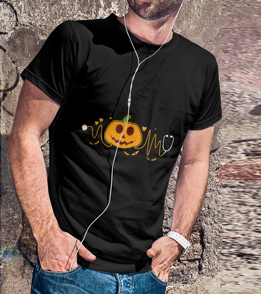 Nurse Doctor Stethoscope Pumpkin Halloween Funny Nursing T-Shirt