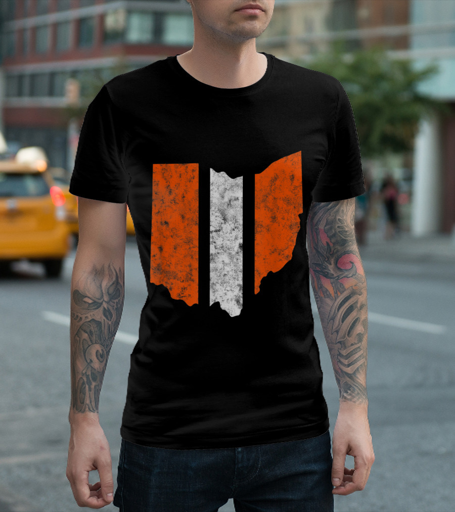 Ohio Cleveland Football Stripe Fan Map T-Shirt