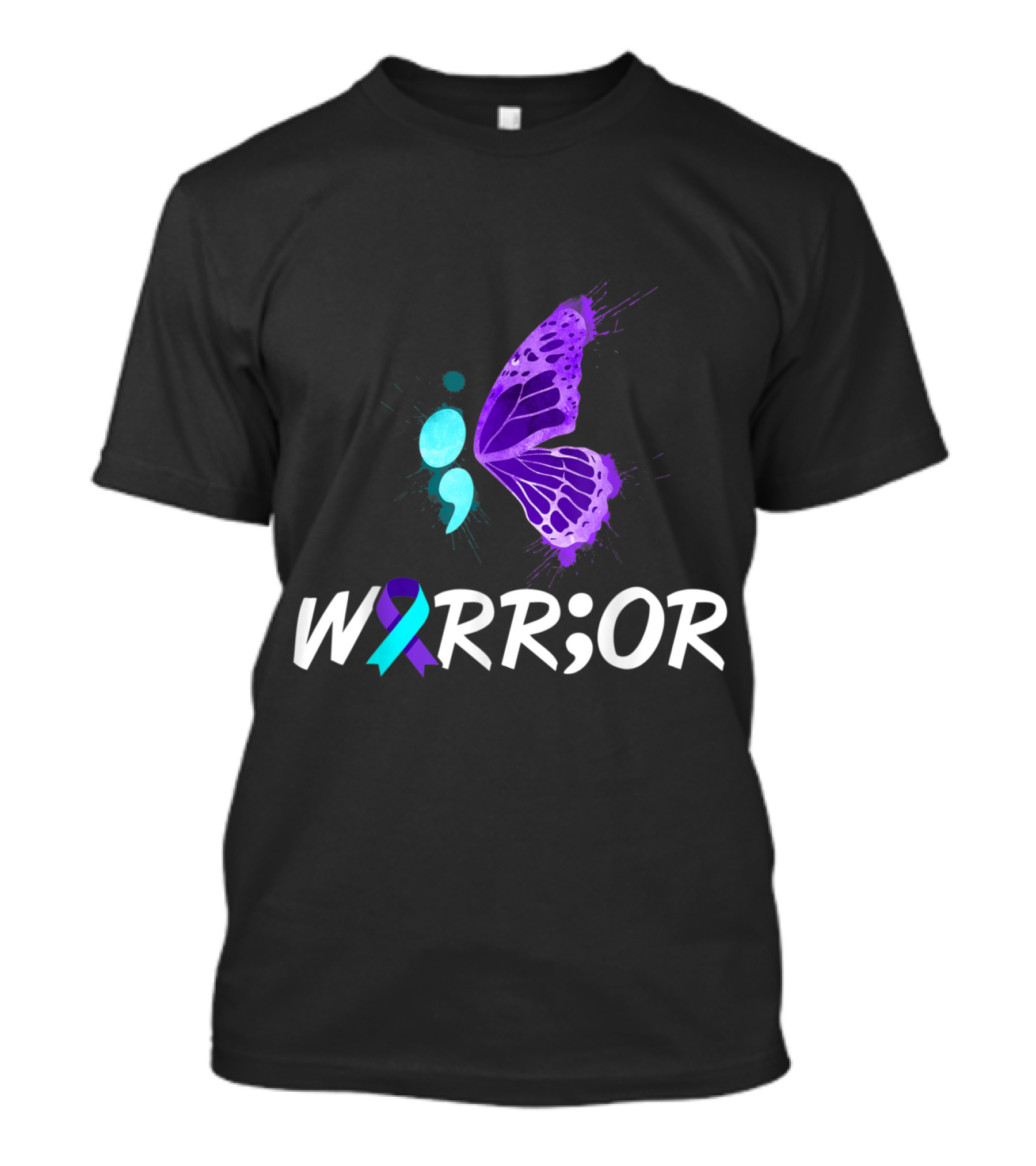 WARRIOR Semicolon Butterfly With Awareness Ribbon For Suicide Prevention Awareness T-Shirt