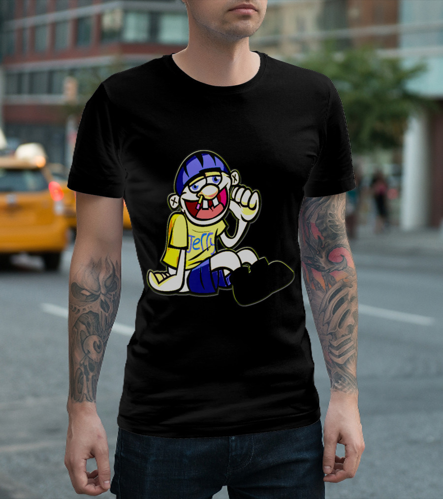 SML JEFFY CHARACTER WITH BLUE HELMET AND YELLOW SHIRT SITTING T-Shirt