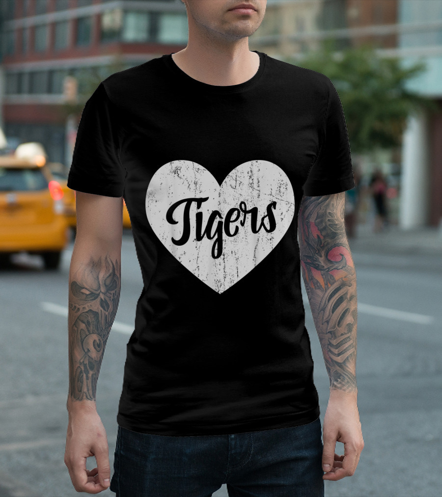 Tigers School Team Spirit Cute Heart Mascot Fan T-Shirt
