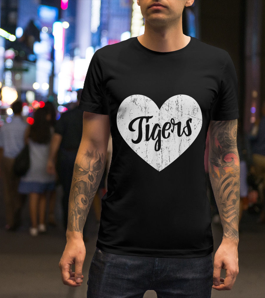 Tigers School Team Spirit Cute Heart Mascot Fan T-Shirt