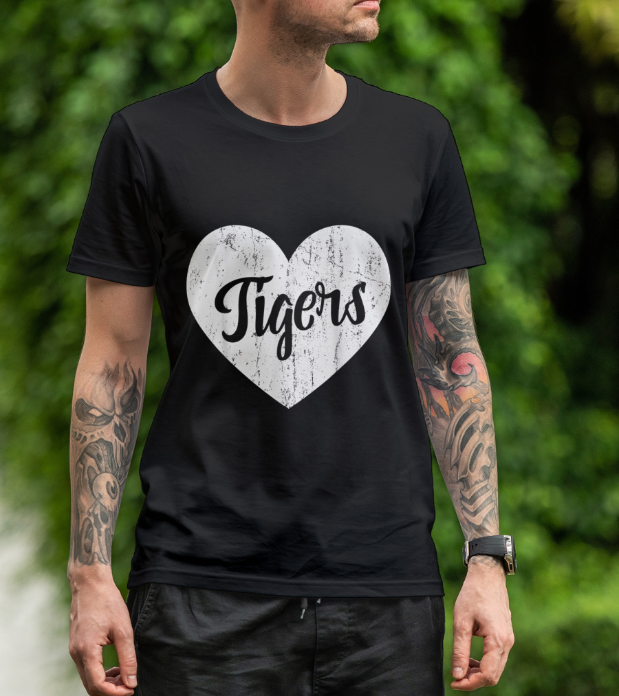 Tigers School Team Spirit Cute Heart Mascot Fan T-Shirt