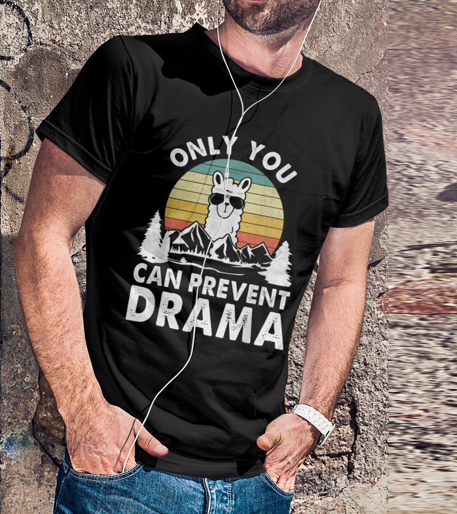 Only You Can Prevent Drama Vintage Llama Nature Camping Retro Mountains T-Shirt