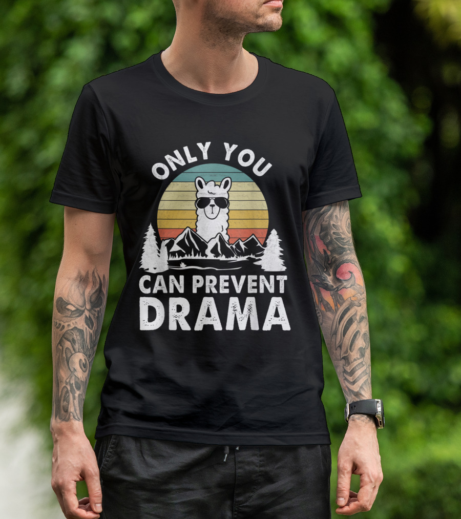 Only You Can Prevent Drama Vintage Llama Nature Camping Retro Mountains T-Shirt
