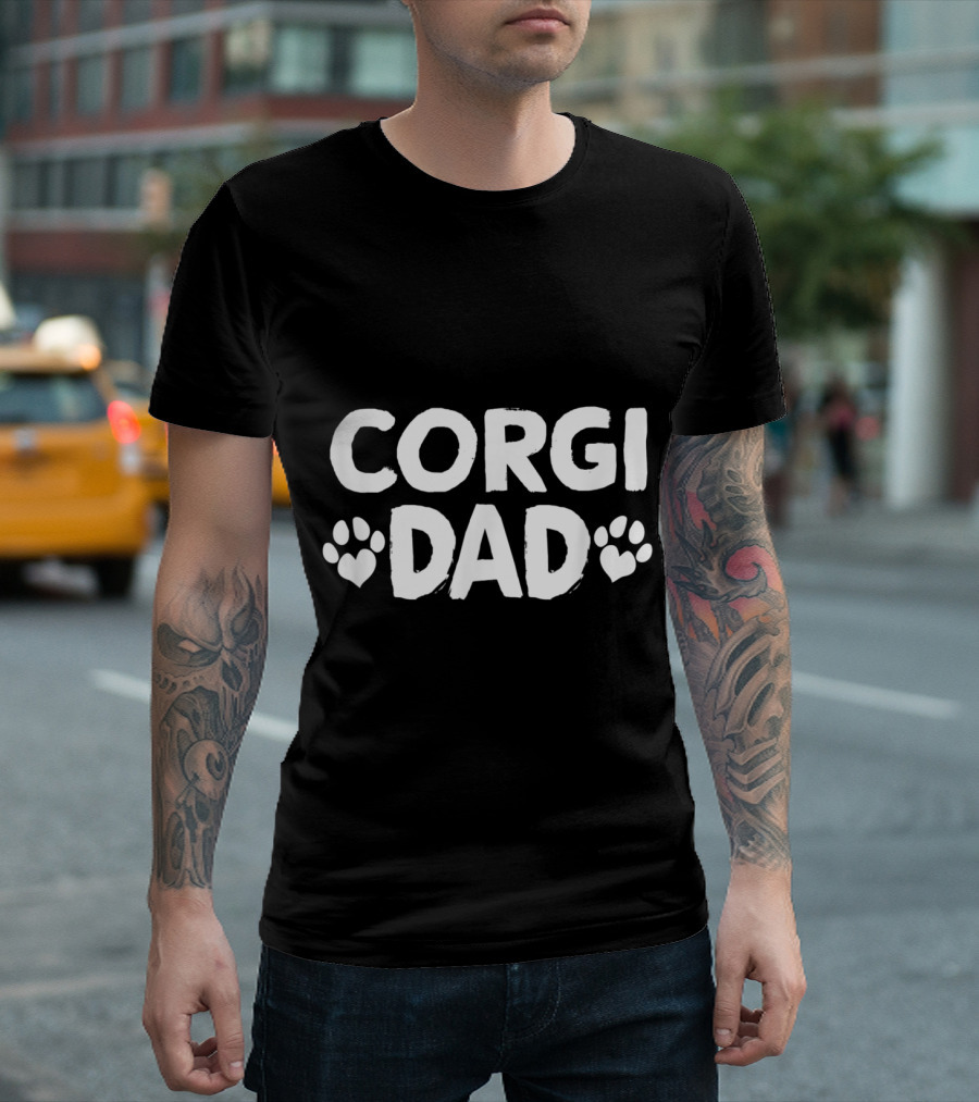Corgi Dad Paw Print Heart T-Shirt