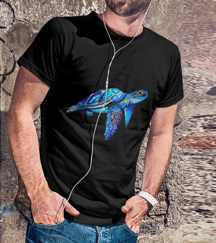 Cute Watercolor Blue Sea Turtle Hawaiian Honu Image T-Shirt