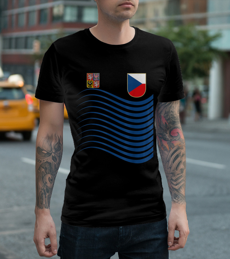 Czech Republic Soccer Jersey Czech Flag Coat of Arms Waves Basketball T-Shirt
