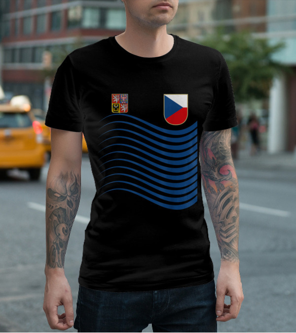 Czech Republic Soccer Jersey Czech Flag Coat Of Arms Waves Basketball T-Shirt