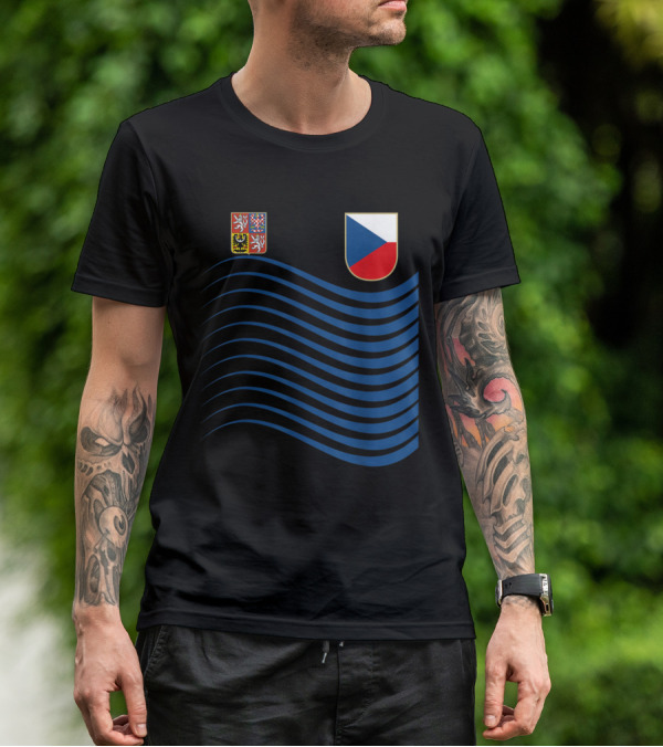 Czech Republic Soccer Jersey Czech Flag Coat Of Arms Waves Basketball T-Shirt