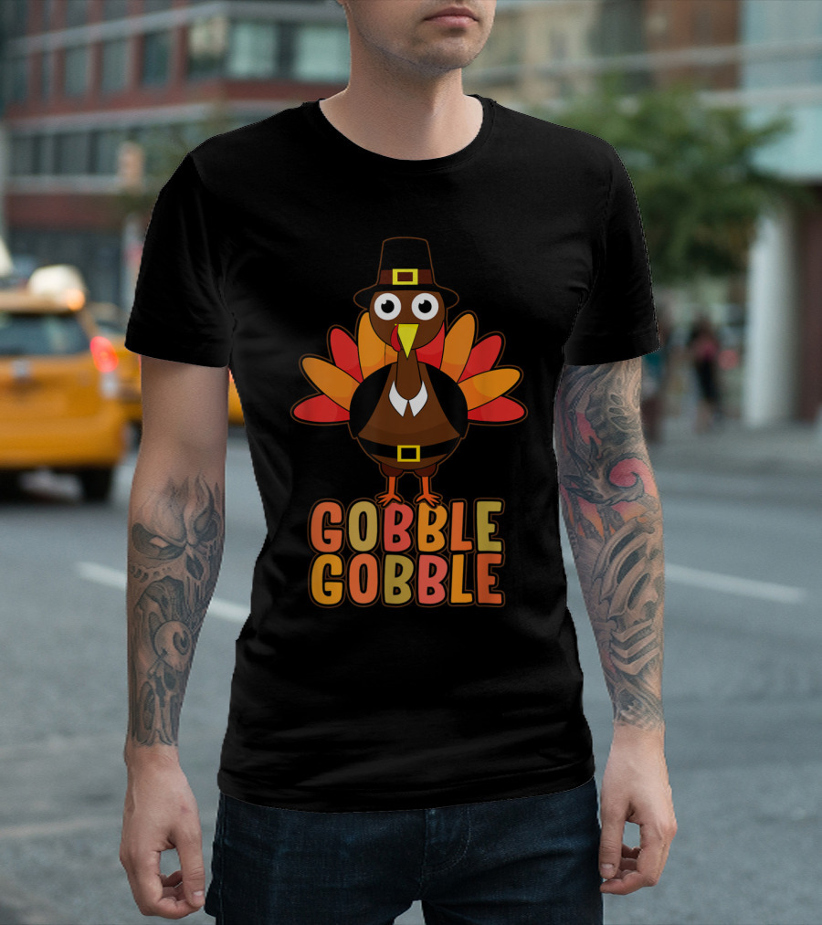 Gobble Gobble Thanksgiving Turkey Pilgrim Hat T-Shirt