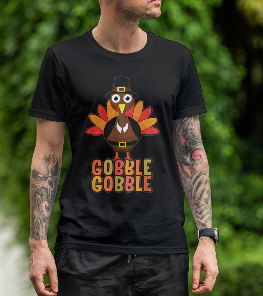 Gobble Gobble Thanksgiving Turkey Pilgrim Hat T-Shirt