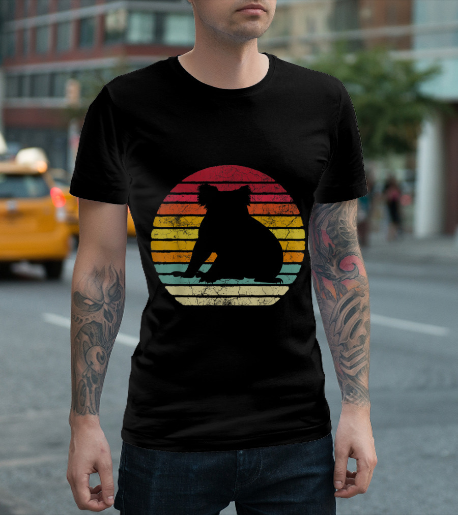 Koala Bear Retro Vintage 70's 80's Stripes Silhouette Circle T-Shirt