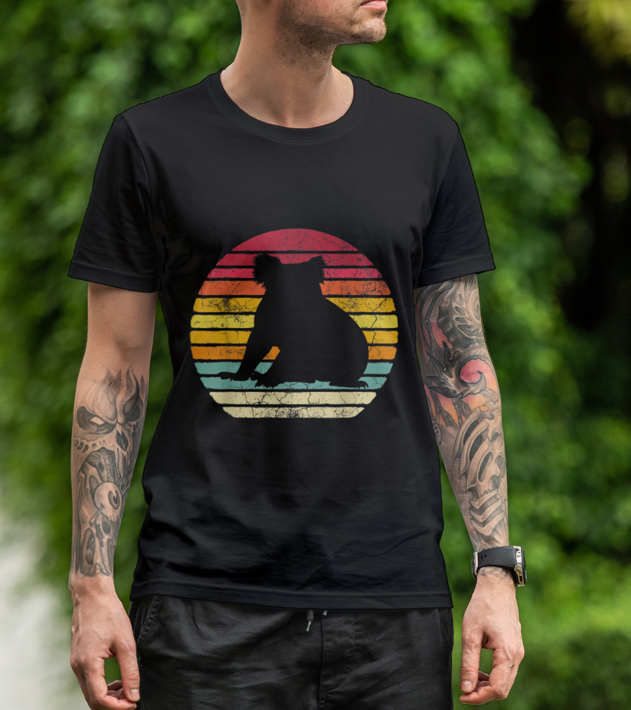 Koala Bear Retro Vintage 70's 80's Stripes Silhouette Circle T-Shirt