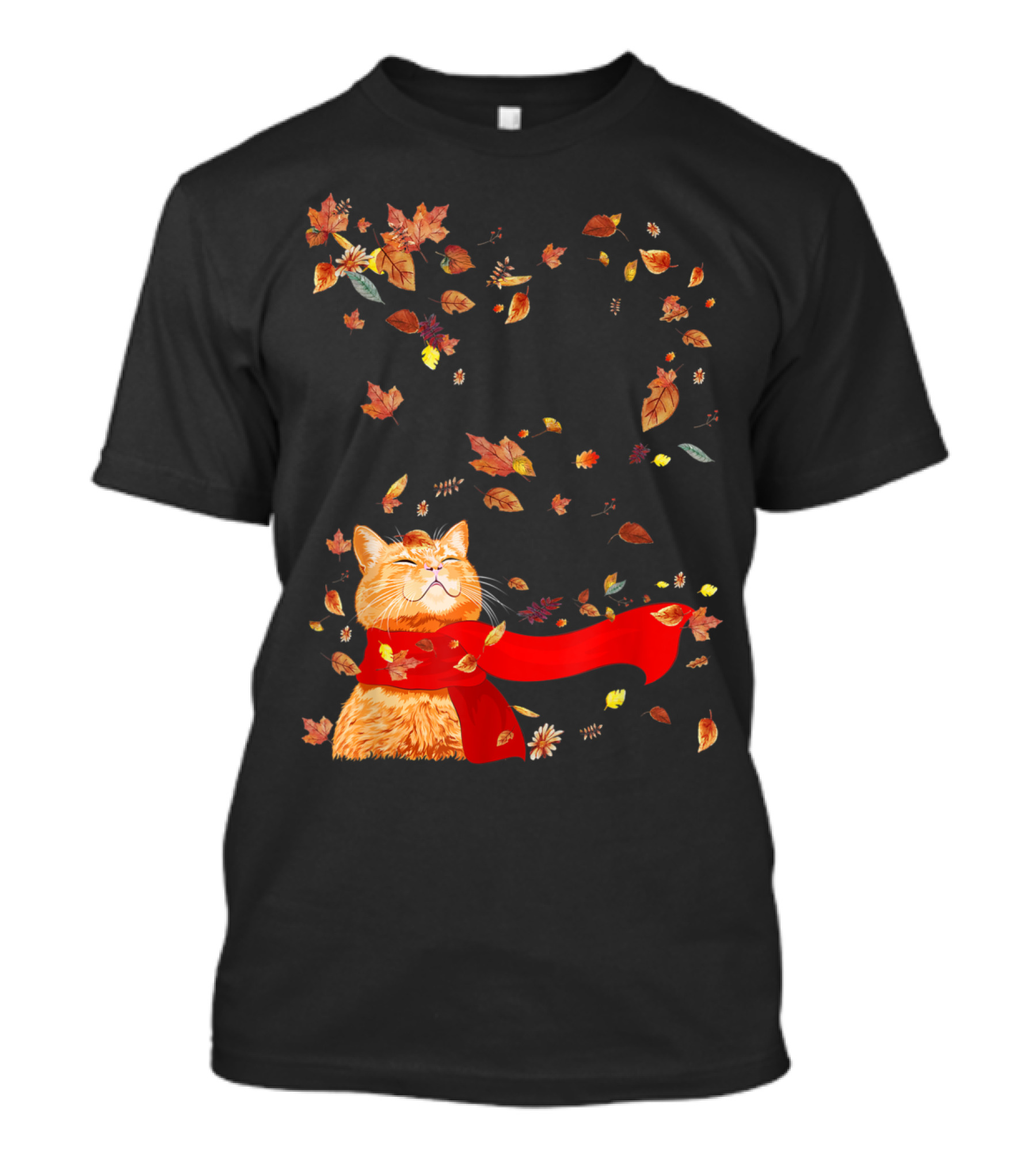 Hello Autumn Maple Leaf Fall Funny Cat Kitten Lover T-Shirt