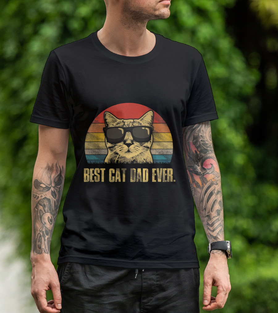 Best Cat Dad Ever Retro Cat With Sunglasses T-Shirt