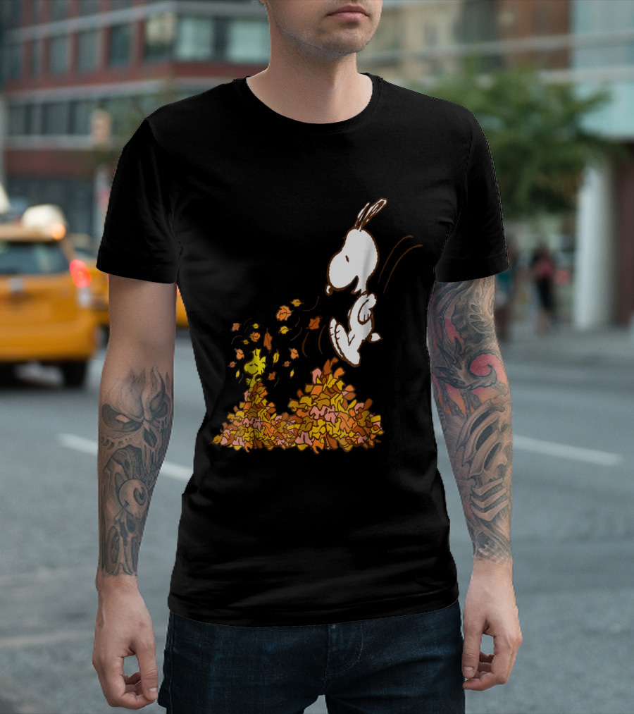 Funny Snoopy Jumping Into Leaves Peanuts Charlie Brown T-Shirt