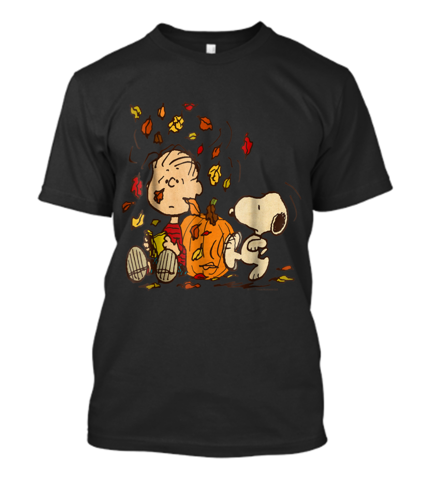 Peanuts Snoopy Linus With Pumpkin And Falling Leaves T-Shirt