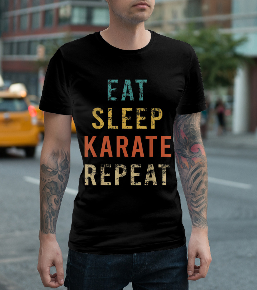 Eat Sleep Karate Repeat Retro Karate Fan Coach Trainer T-Shirt