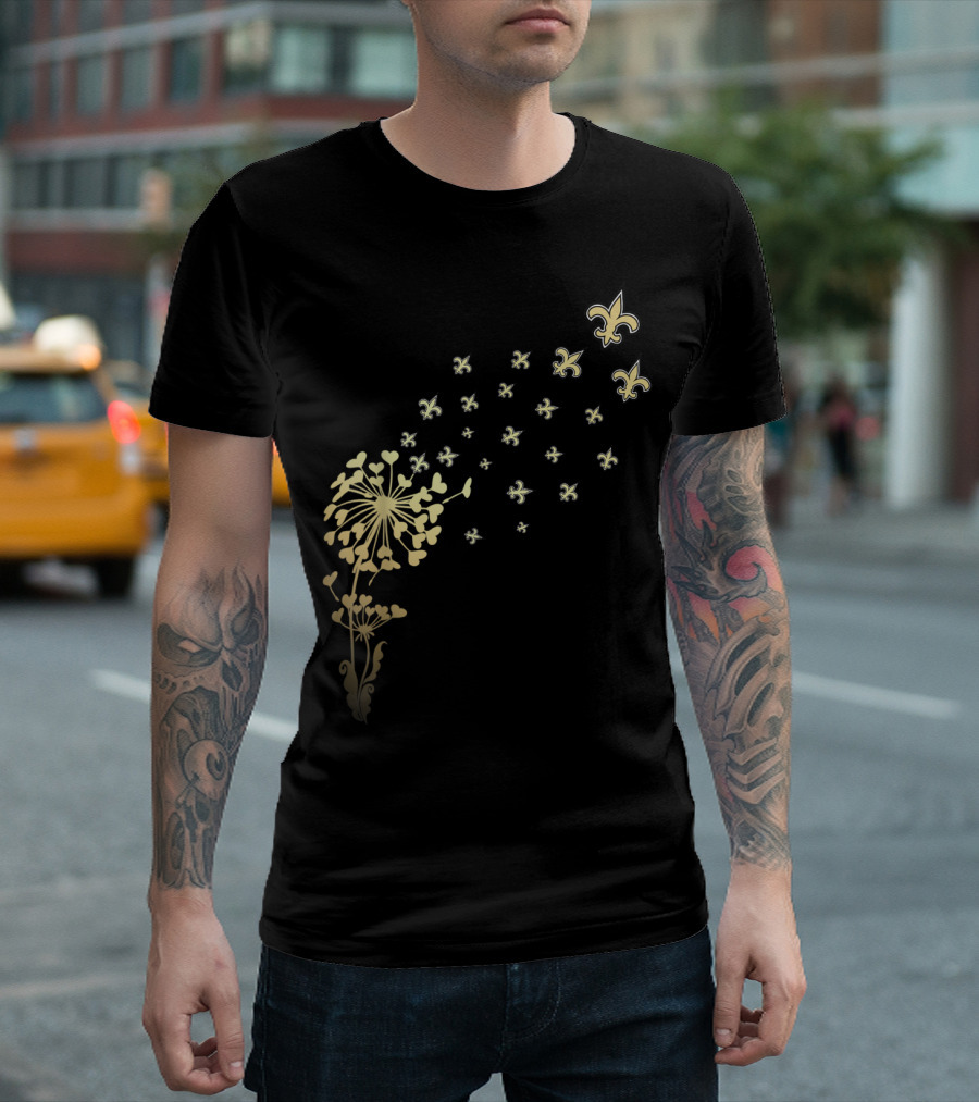 Saints Girl Saints Fan For Life Nola New Orleans Football Fleur-de-Lis Dandelion T-Shirt