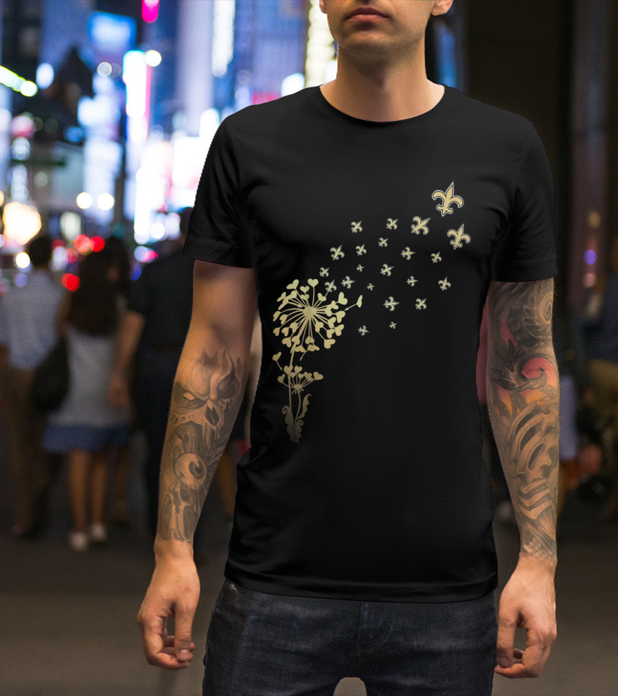 Saints Girl Saints Fan For Life Nola New Orleans Football Fleur-de-Lis Dandelion T-Shirt