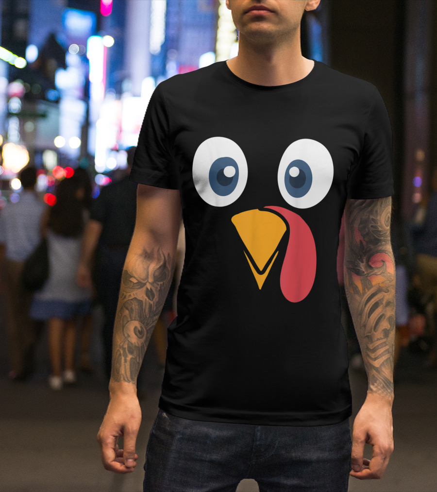 Thanksgiving Turkey Face Cartoon Eyes Beak And Snood T-Shirt