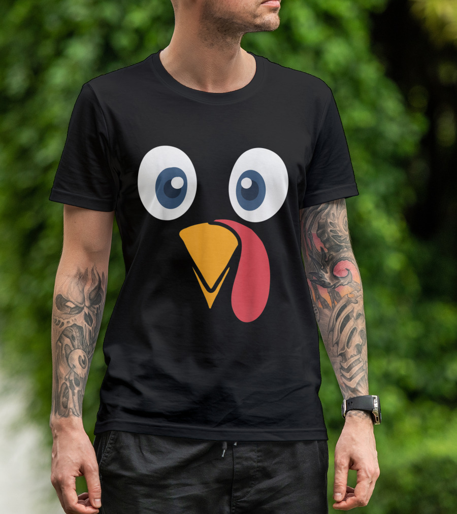 Thanksgiving Turkey Face Cartoon Eyes Beak And Snood T-Shirt