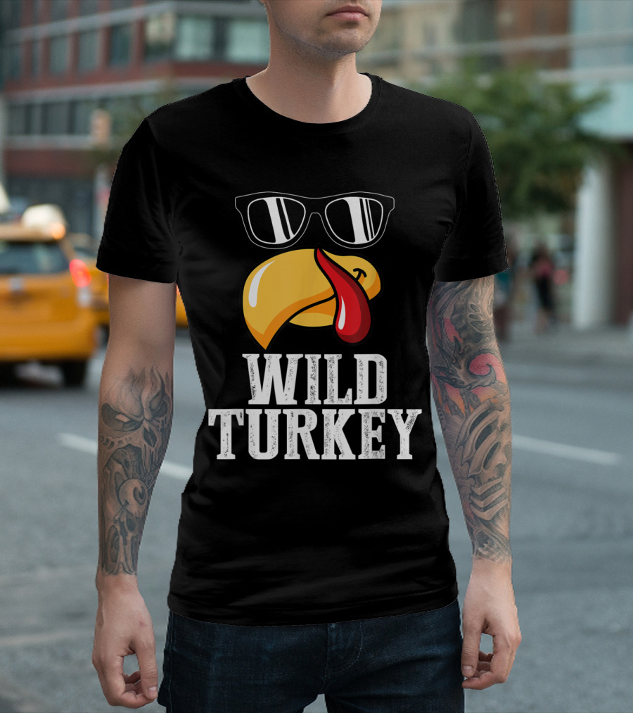 Wild Turkey Funny Sunglasses Tongue Thanksgiving Turkey Lover T-Shirt